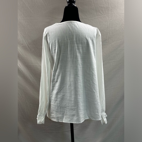 French Guipure Lace Trim Flare Sleeve Peplum Blouse - Picture 8 of 8